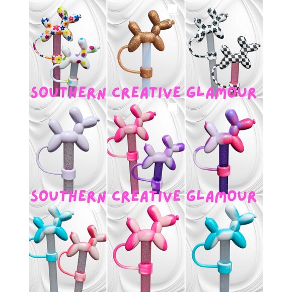 Polkadots Balloon Dog 3D Silicone 10mm Stanley Straw Topper - Picture 2 of 2